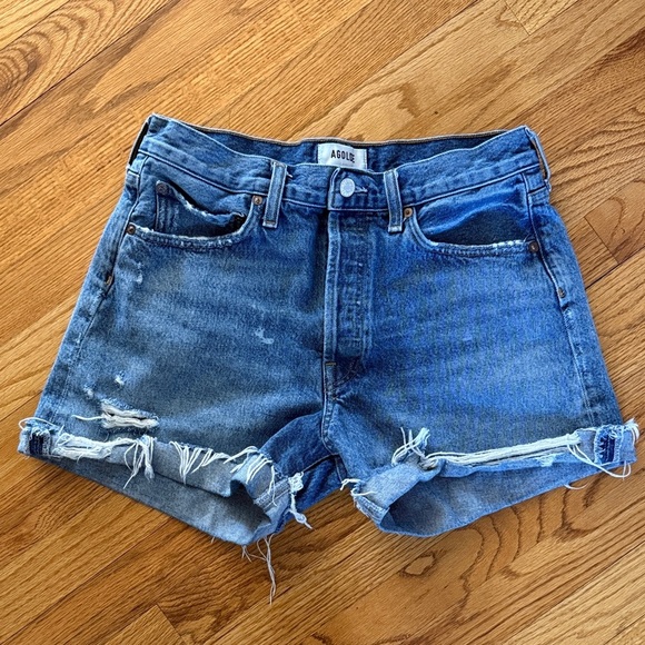 Agolde Pants - AGOLDE Parker High Rise Cutoff Denim Shorts 28 Distressed Raw Hem Button Fly